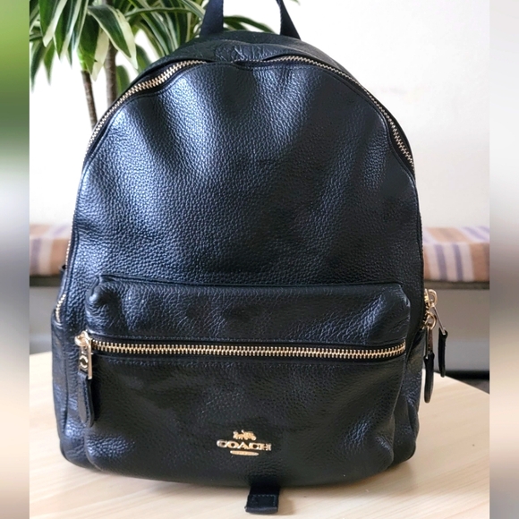 Coach Handbags - Coach Black Charlie black Leather Medium Backpack..